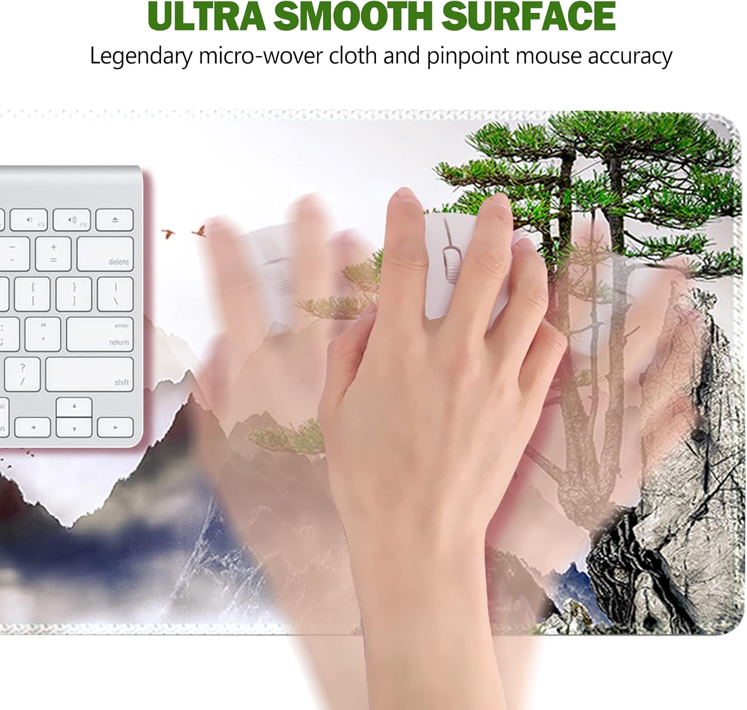 AIMSA Extended Gaming Mouse Pad, XL Large Keyboard Mouse Mat Desk Pad with Stitched Edges, Durable Non-Slip Base Landscape Mousepad for Home Office, 35x15.7inch, Pine Tree Mountains image 4