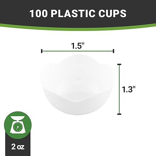 Miniatura 4 de Restaurantware Vasos desechables de postre de 2 onzas, 100 mini tazas de aperitivo, forma de flor, atractivos cuencos de plástico blanco para