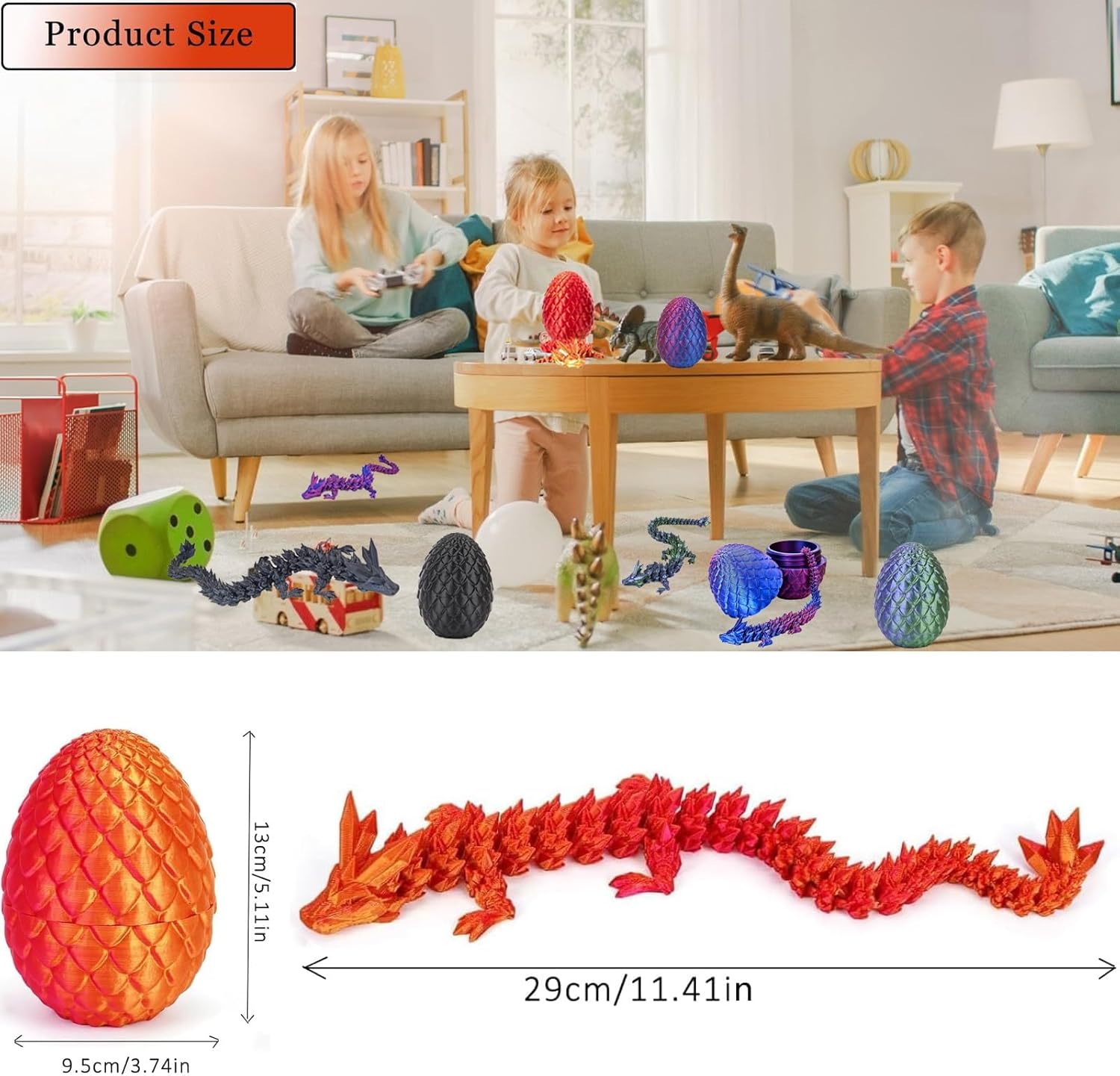 3D Printed Dragon with Egg, Large Crystalynx Eggs with Dragons Inside, Cool Articulated 3 d Printed Fidget Toy for Kids Boys Girls and Adults - Image 2