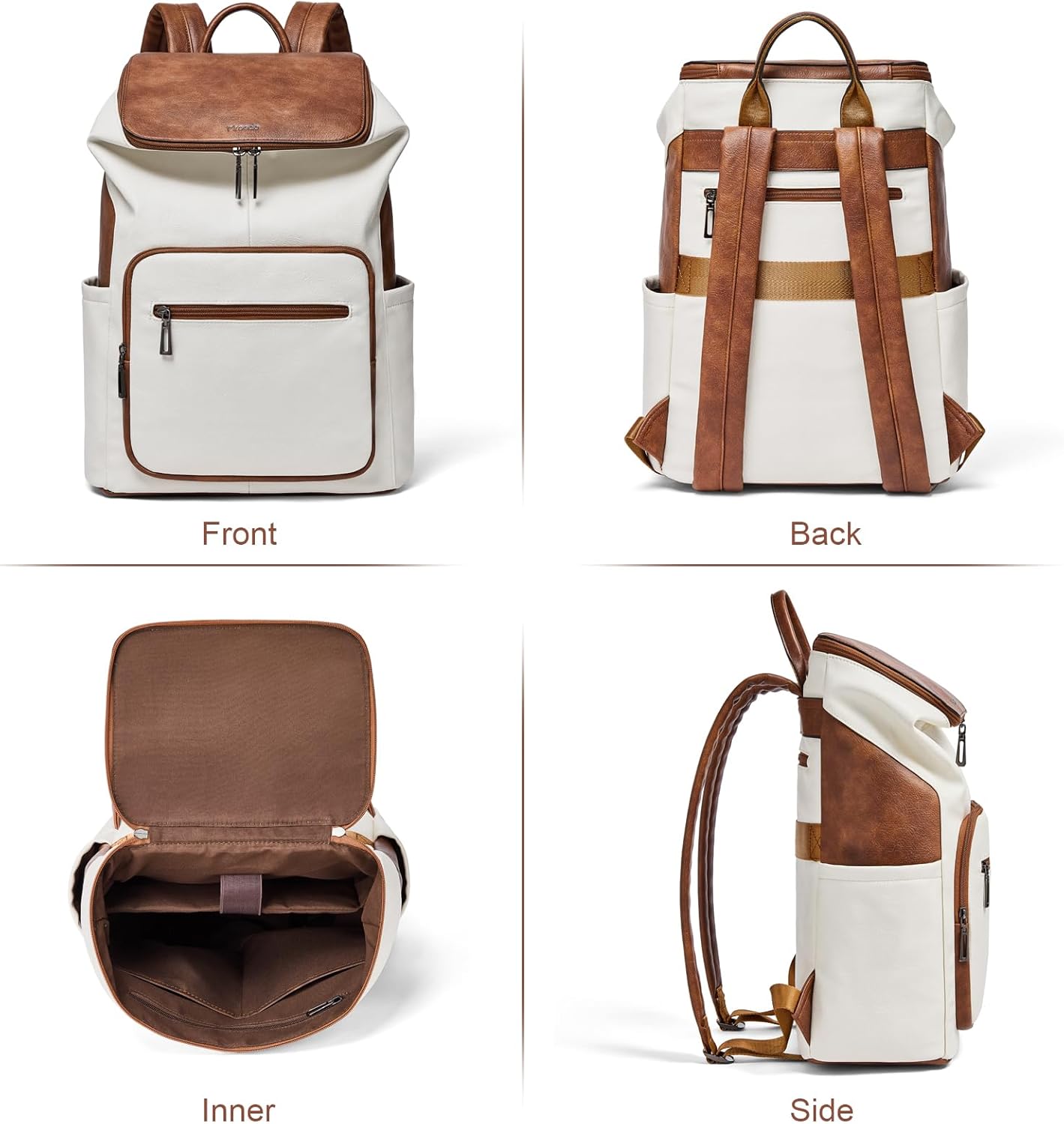 Leather Laptop Backpack for Women, 15.6 Inch Travel Backpack with Laptop Compartment, Casual Daypack Fashion Travel Backpack Purse for Travel College Work, Beige Brown - Image 6