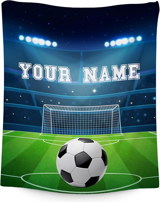 Mercuryelf Custom Soccer Blanket - Soft, Fuzzy & Warm - 50x60 Inches Flannel Throw Blankets for Living Room, Sofa - Colorful Sports Throws Gift for Teens