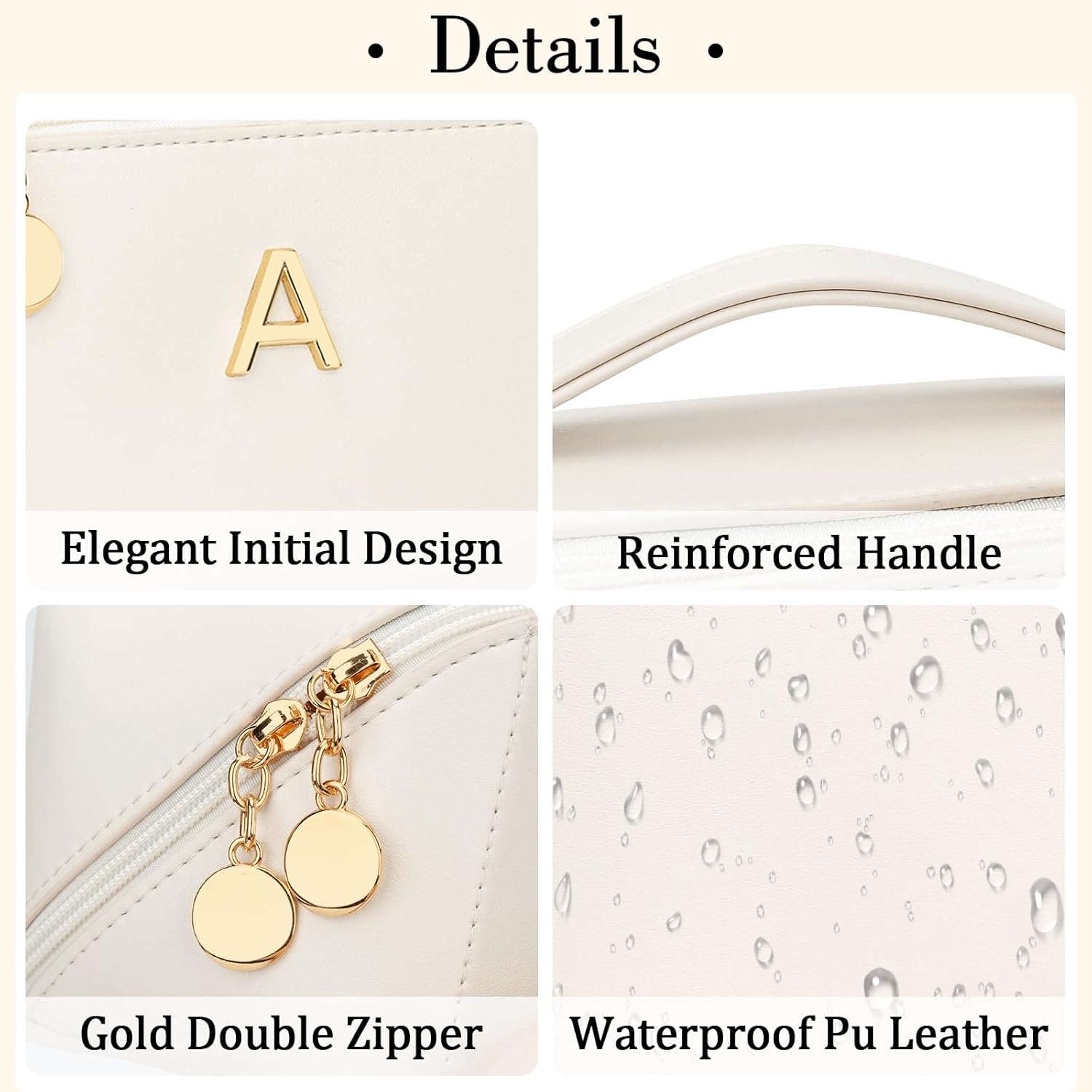 Gifts for Women Bridesmaid Gifts Personalized Initial Makeup Bag PU Leather Cosmetic Waterproof Travel Toiletry Bag (Medium) - Image 5