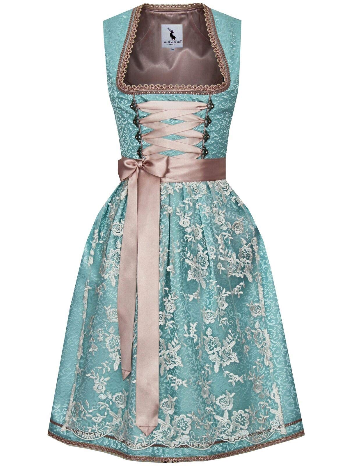 Alpenmärchen Midi Dirndl aus Exklusiver Kollektion inkl. Spitzenschürze Gr.32-54 - ALM761