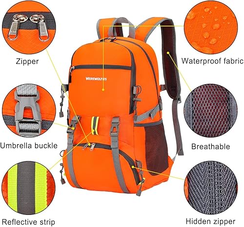 Miniatura 9 de WEREWOLVES 2035L Lightweight Hiking Backpack, Ultralight Water Resistant Packable Daypack for Women Men