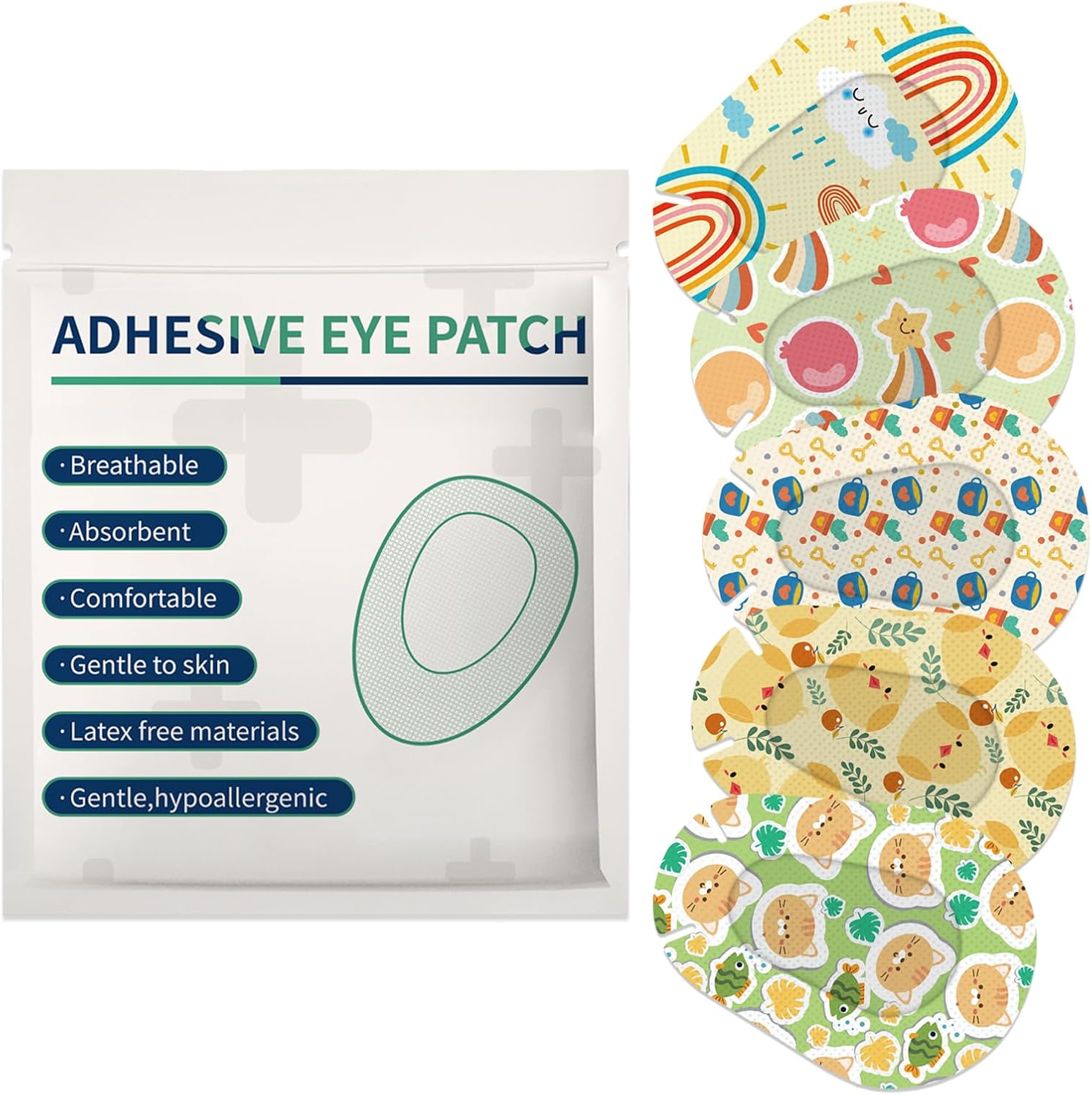 60pcs Adhesive Eye Patches 5 Styles Eye Patches for Kids Teens Eye Pad Disposable Adhesive Bandages for Toddlers Girls Boys (Style-B)