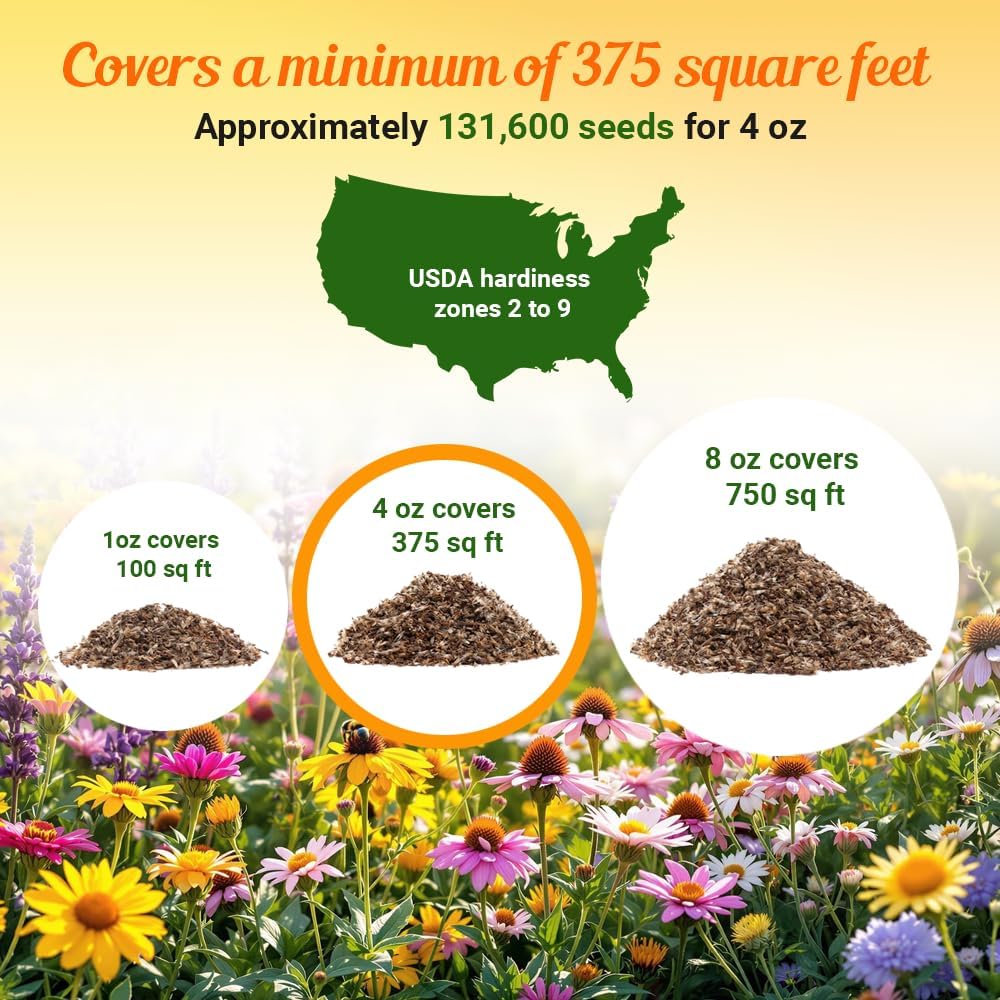 Honey Source Wildflower Seeds Mix for Honey Bees - 4oz, Premium Annual and Perennial Flower Seed Mix – Bulk Planting for Pollinator (Pack of 2)