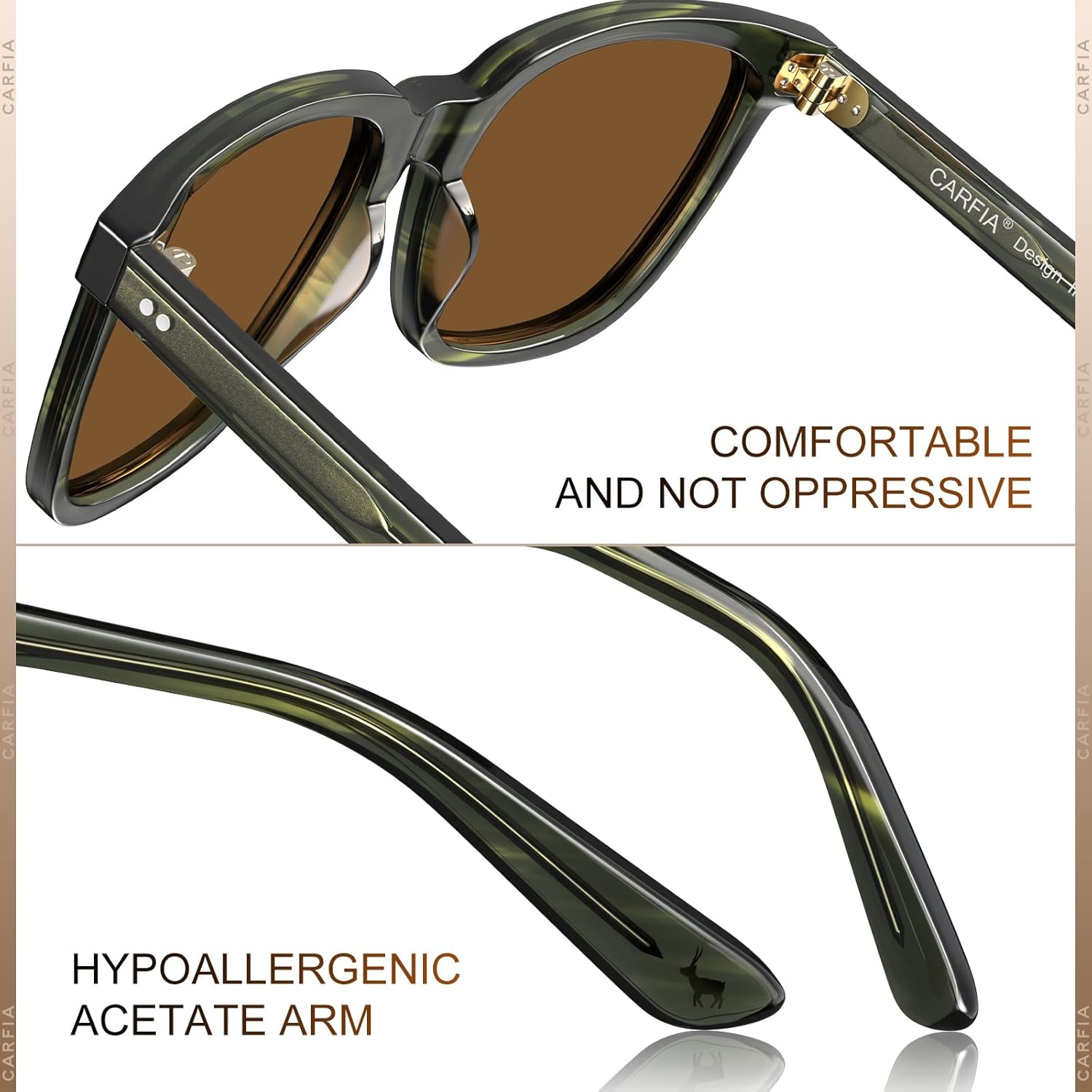 CARFIA Retro Acetate Polarized Sunglasses for Men UV400 Protection Driving Outdoor Anti-Glare Sun Glasses CA5354WS - Image 5