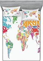 Vista 7 de Ambesonne Island Map - Juego de sábanas bajeras y fundas de almohada, mapa del tesoro súper detallado, diseño de piratas rústicos grungy, tema