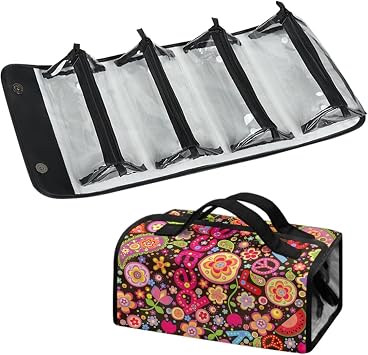 70s Style Hipper Flowers Foldable Large Capacity Travel Toiletry Bag Cosmetic Organiser Storage With 4 Detachable Zipper Clear Pouches