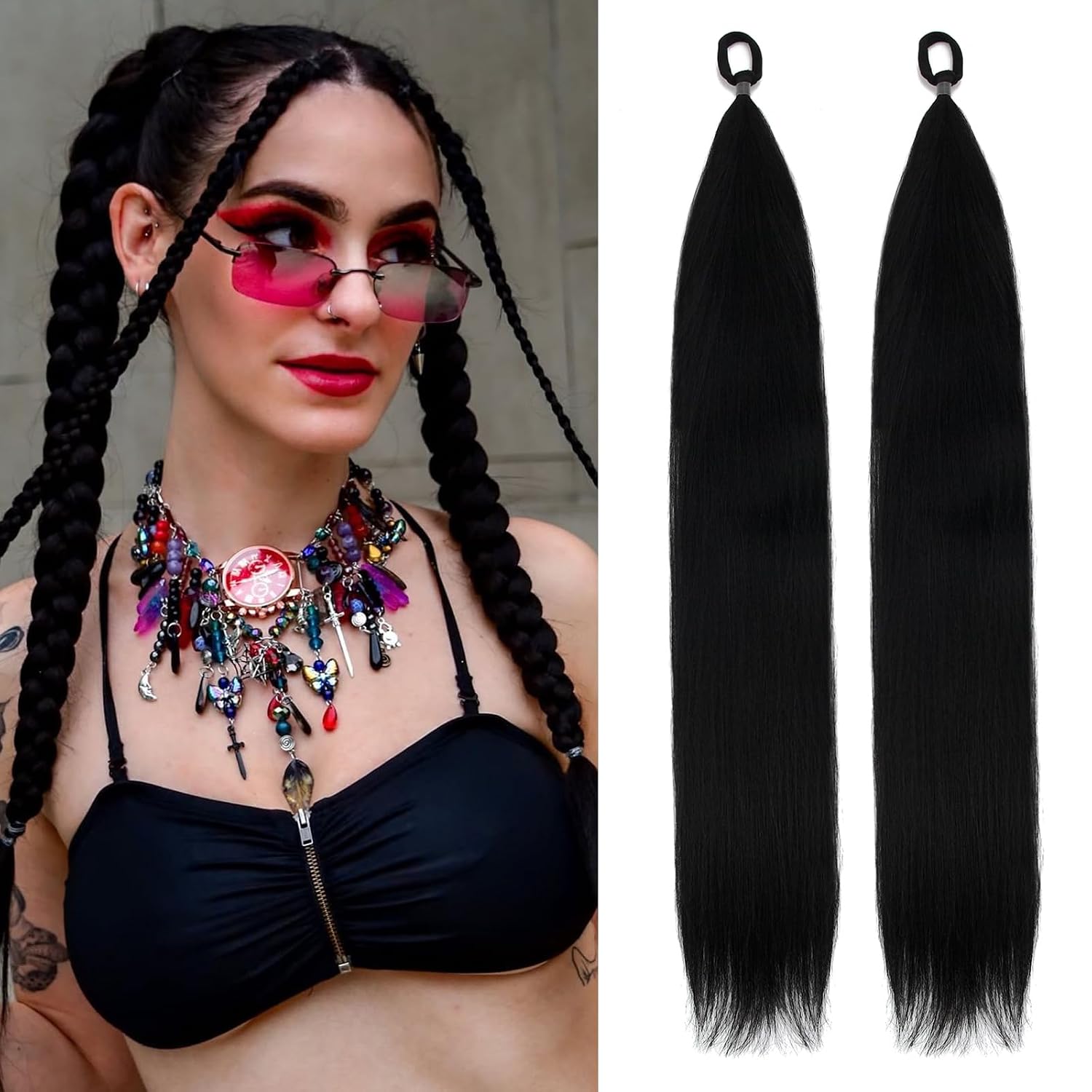 Braid Ponytail Extension - Sleek Black 26-Inch Extensions