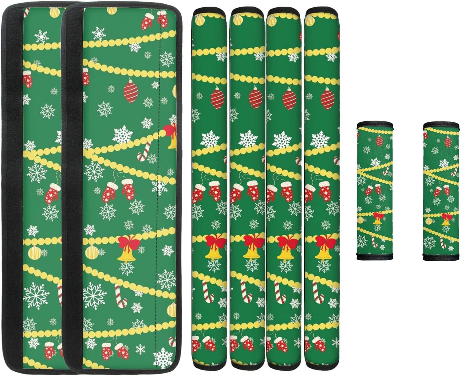 Snowflake Winter Fridge Door Cover Green Oven Handle Decor Protector, Set of 8, Washable Refrigerator Handle Gloves with Christmas Bells