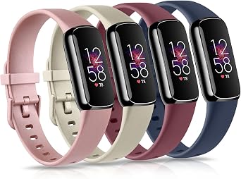 4 Pack Bands for Fitbit Luxe Bands, Soft Silicone Wristband Replacement Strap for Fitbit Luxe/Luxe Special Edition Fitness Tracker Women Men Large, Gold/Rose Gold/Wine Red/Navy Blue