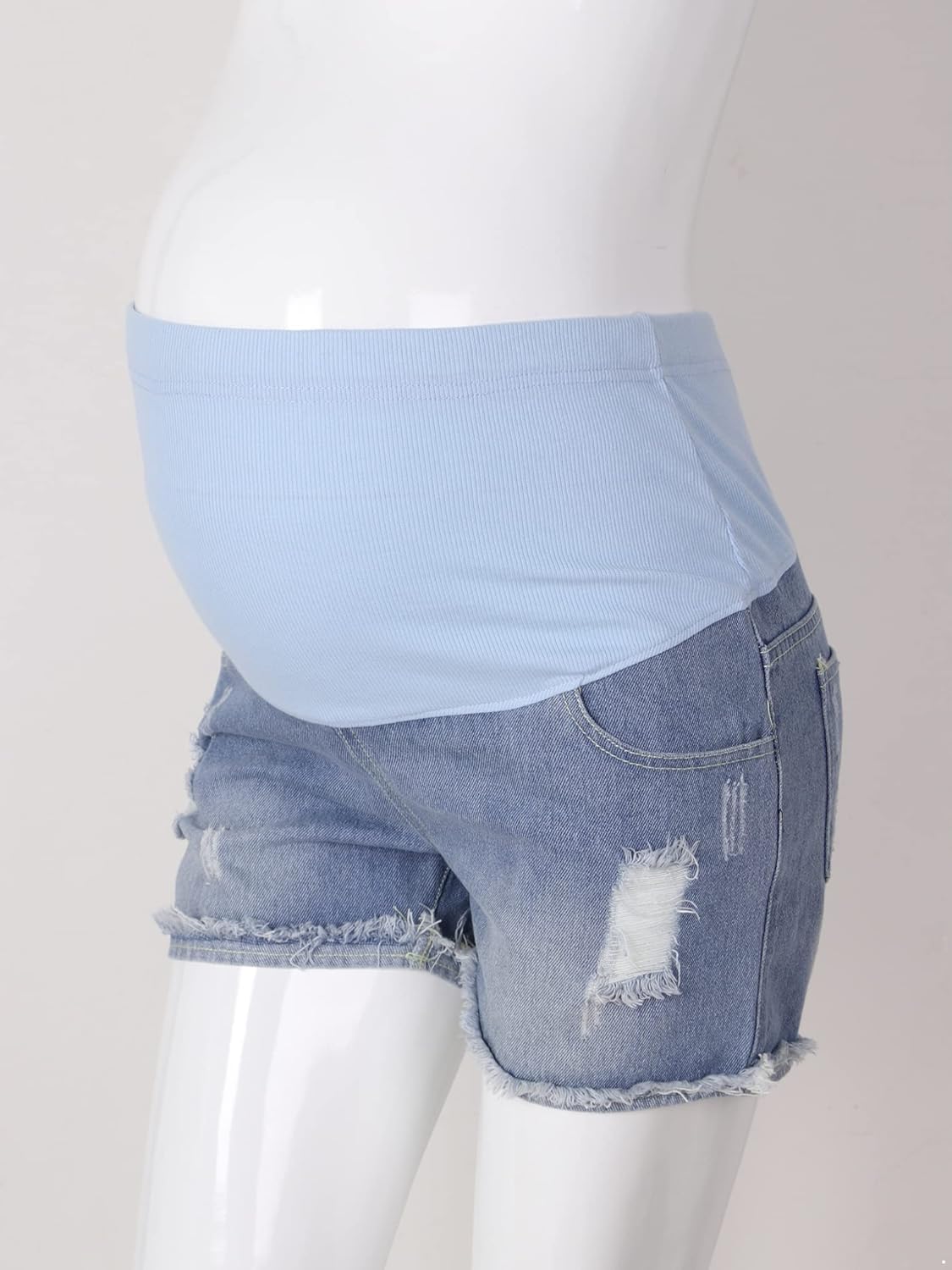 Freebily Maternity Jeans Shorts Support Belly Ripped Denim Shorts with Adjustable Extension Straps at  Women’s Clothing store