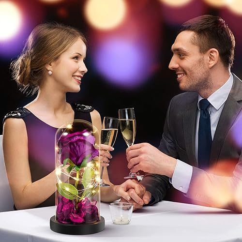 Miniatura 3 de Uonlytech Cristal para ella, rosa artificial en cúpula de cristal con luz de hadas para el día de San Valentín, aniversario, Navidad