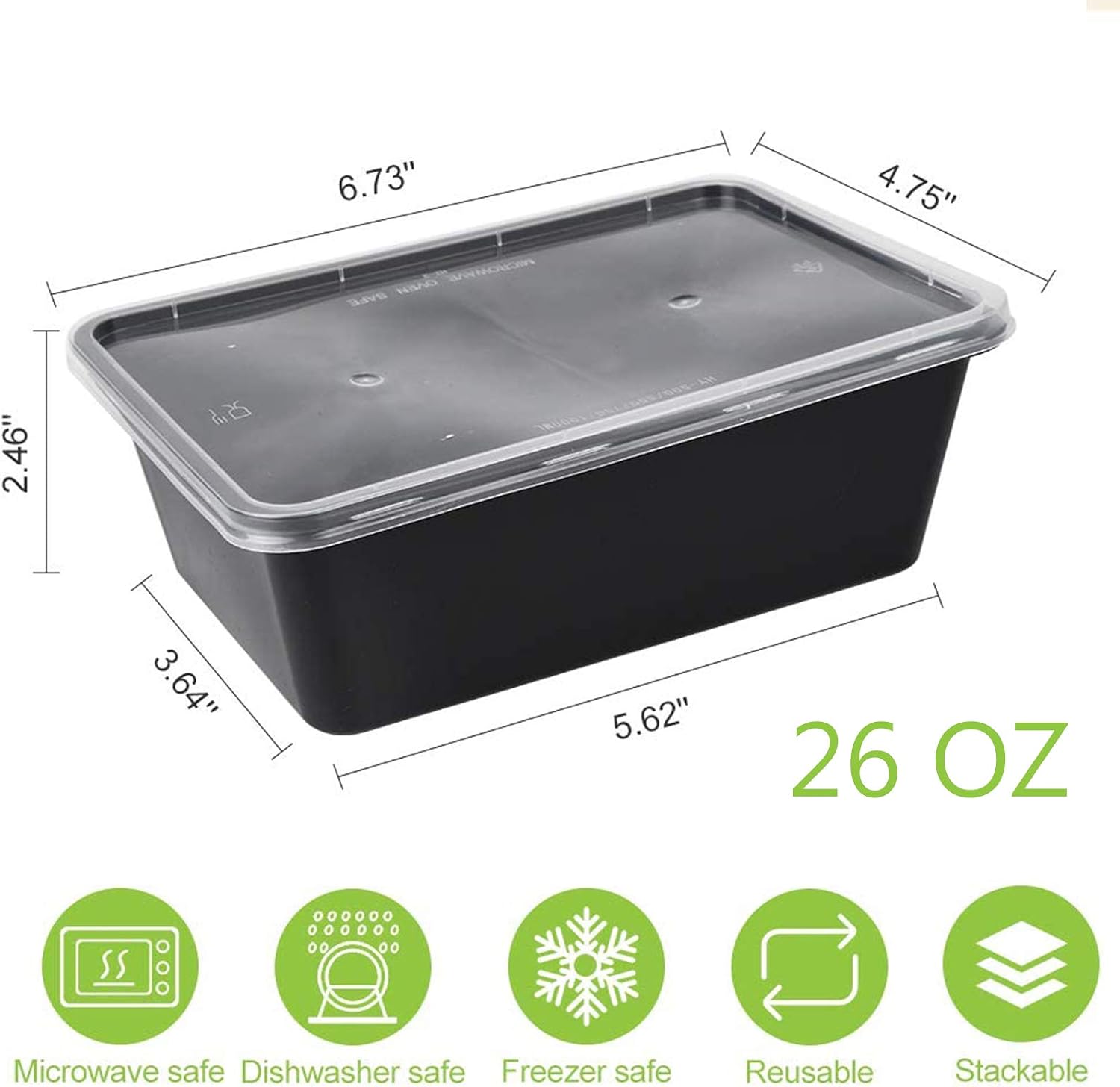 MORDEN MS 50 Pack Meal Prep Containers Reusable 26 OZ To-Go Food Containers with Lids Plastic Bento Boxes, Food Storage Lunch Box, Microwave/Freezer/Dishwasher Safe, 1 Compartment, BPA-Free