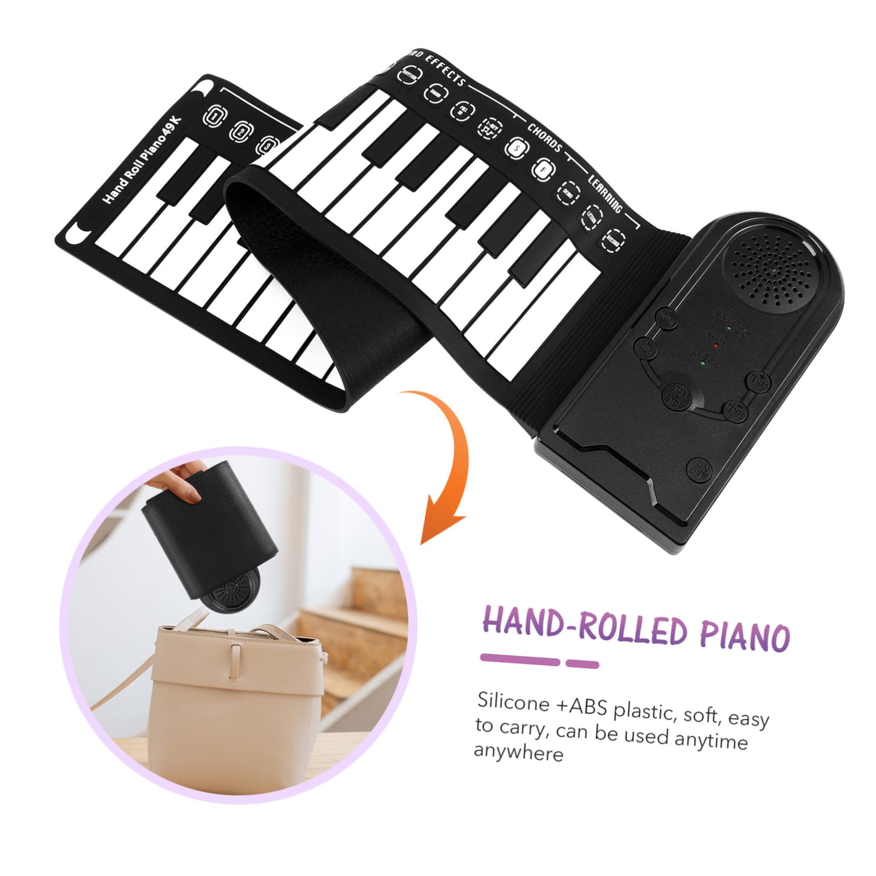 Hemobllo Pianoforte Digitale Portatile 49 Tasti in Silicone Altoparlante Integrato e Funzione Sleep Automatica, Pianola Flessibile per Principianti e Musica in Movimento