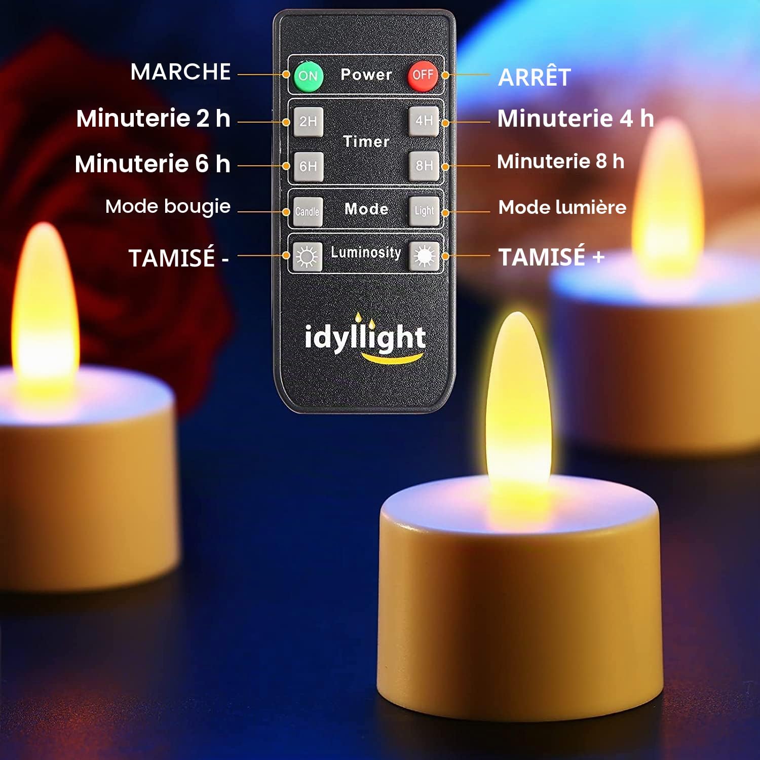 idyl light Bougie LED, Lot de 6 bougies chauffe-plat LED sans flamme rechargeables avec telecommande minuterie à distance pour mariage, fête, vacances, décoration de Noël etc.