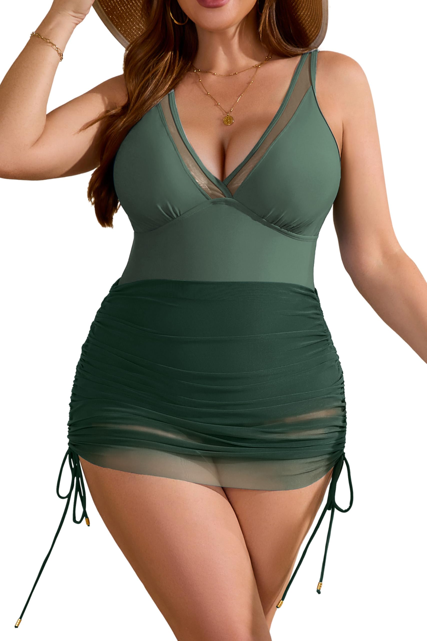 Eagerbuy Women Plus Size Swim Dress One Piece Tummy Control Swimsuits