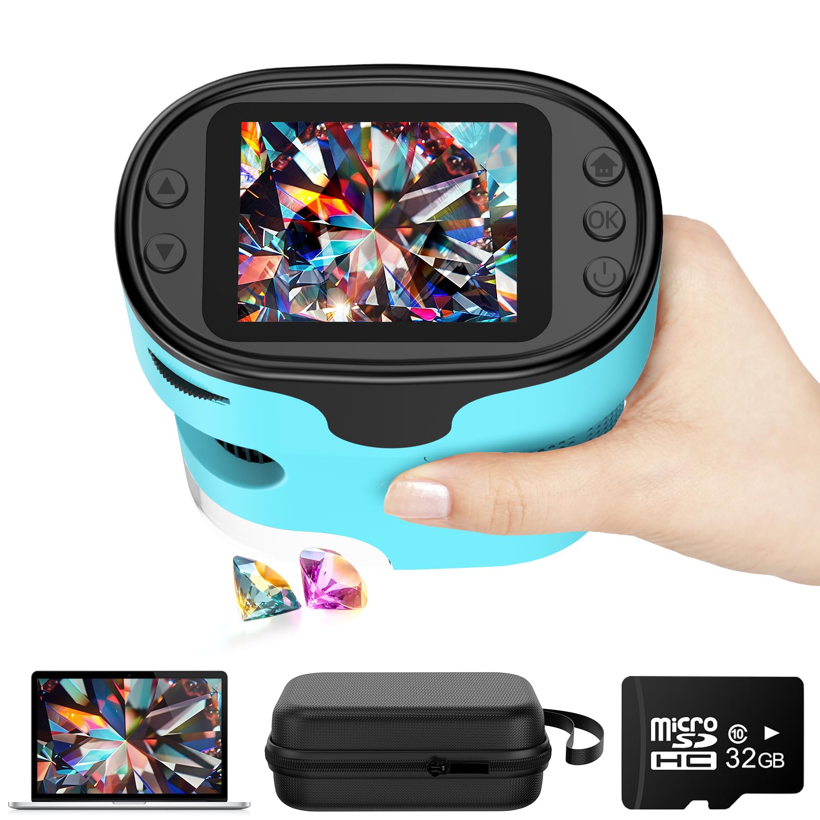 1000X Pocket Microscope for Kids - 4K 2.0" Screen, Digital Mini Scope with Slides Kit, Rechargeable Lab Handheld Portable Microscopes for Kids 4-12 Students Teens