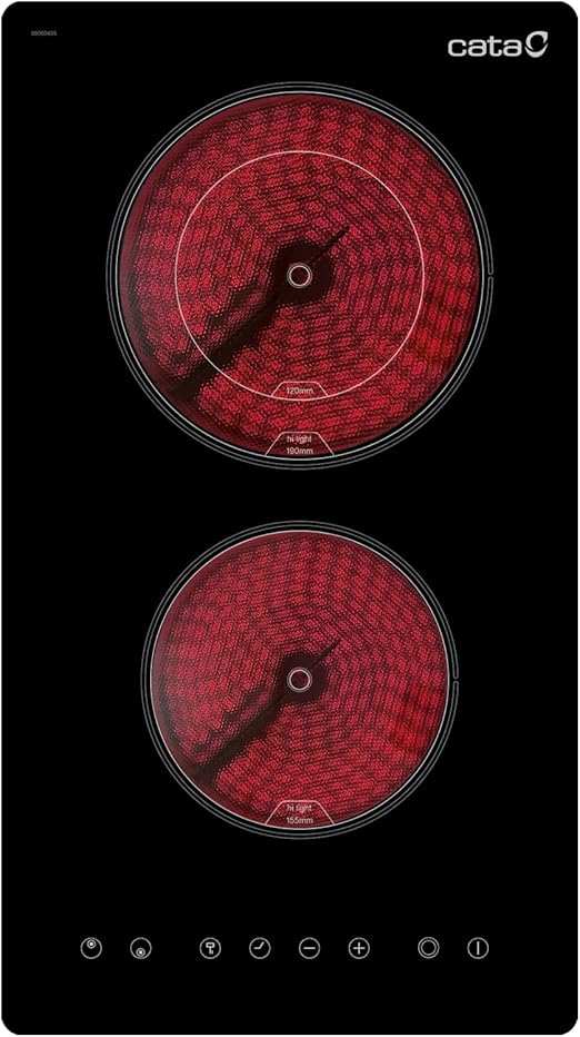 Placa Vitrocerámica Cata TD 3002 BK de 2 Zonas con Control Táctil y Seguridad