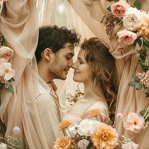 Miniatura 4 de TAYS053 - Cortina de gasa color champán de 10 x 10 pies, telón de fondo de boda de tul marfil brillante (5 x 10 pies, 2 paneles) sin arrugas, boda,