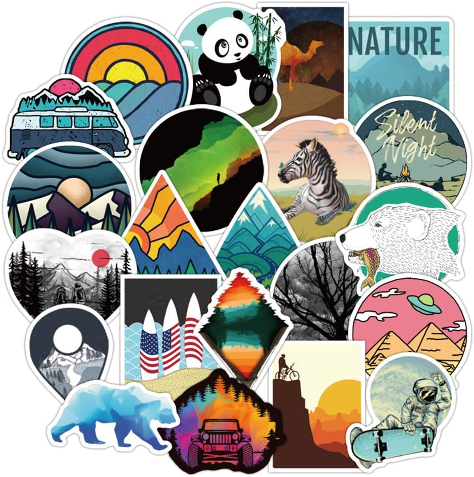 Waterproof Stickers for Water Bottles Aesthetic Vinyl Sticker Decals for Hydro Flask Laptop MacBook Skateboard Motorcycle Luggage Fridge Aquatic Sporting Supplies – Outdoor Adventure Series 50pcs/Pack