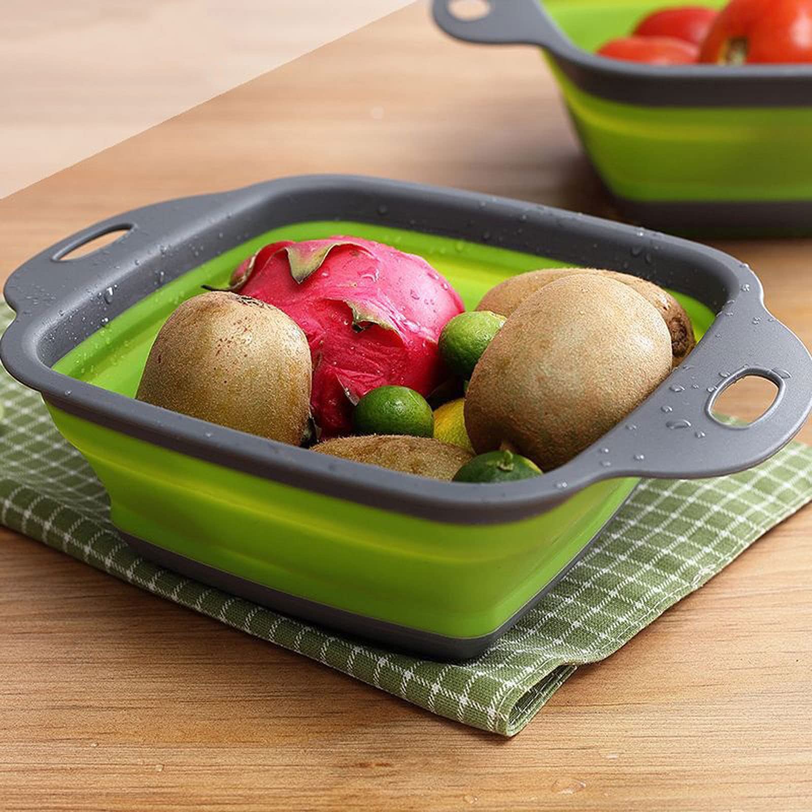 Scolapasta pieghevole per lavello, per frutta e verdura, scolapasta portatile in silicone, scolapasta pieghevole, utensili da cucina (rosso)