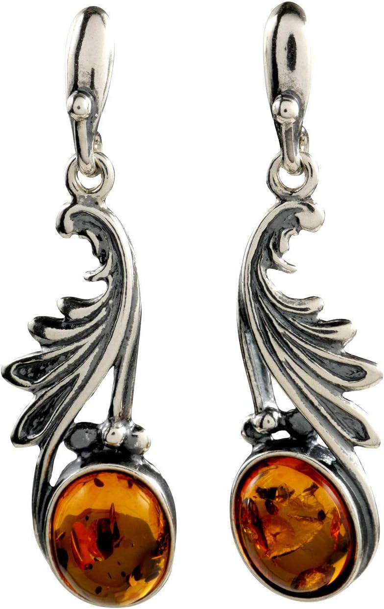 Amber Earrings - Baltic Honey Amber Dangling Earrings for Women "Thea" - Sterling Silver Jewelry Collection