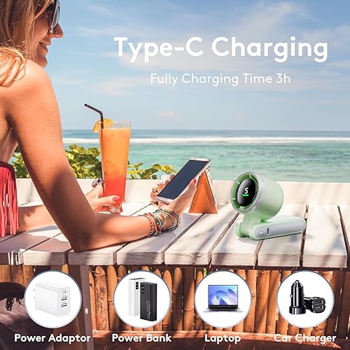 Miniatura 7 de Mini ventilador portátil de mano, potente ventilador turbo plegable, batería de 10000 mAh y velocidad de 50000 RPM, ventiladores personales