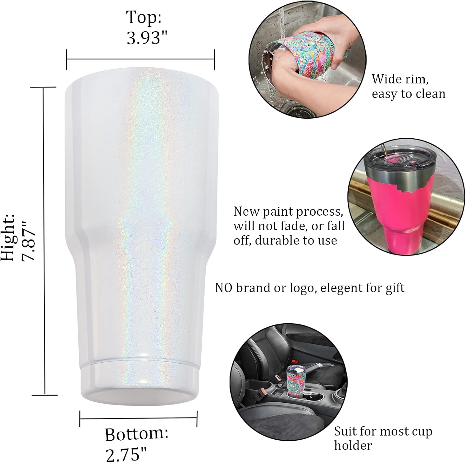 30 oz Tumbler with Lids and Straws,18/8 Stainless Steel Vacuum Insulated Tumbler,Insulated Coffee Mug Water Cup with Leak-Proof Straw Lid & Flip Lid,3 Metal Straws,1 Cleaning Brush(Sparkle White) : Everything Else