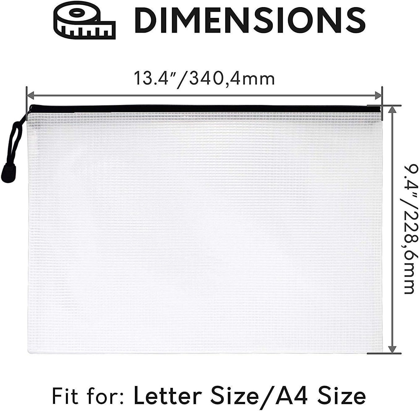A4 Document Holder with Zipper (15 Pack) – Large Stylish Multipurpose Organizer Folder for School Supplies, Business Papers, Files and More - Clear Mesh Weatherproof Protection Storage Sheet