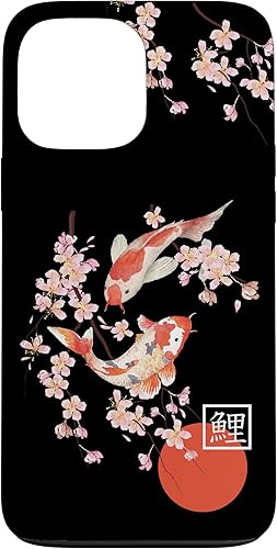 Funda para iPhone 13 Pro Max Cherry Blossom Koi Carp Fish Japanese Sakura Graphic Art