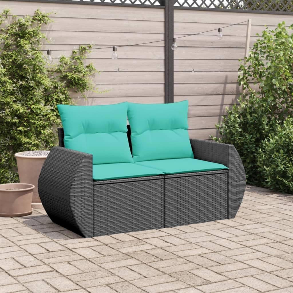 Black PE Rattan Garden Sofa 2-Seater, Adjustable Feet, Outdoor Lounge Set for Patio Balcony, Weather-Resistant, 24.4x56x27.2in Patio Chair