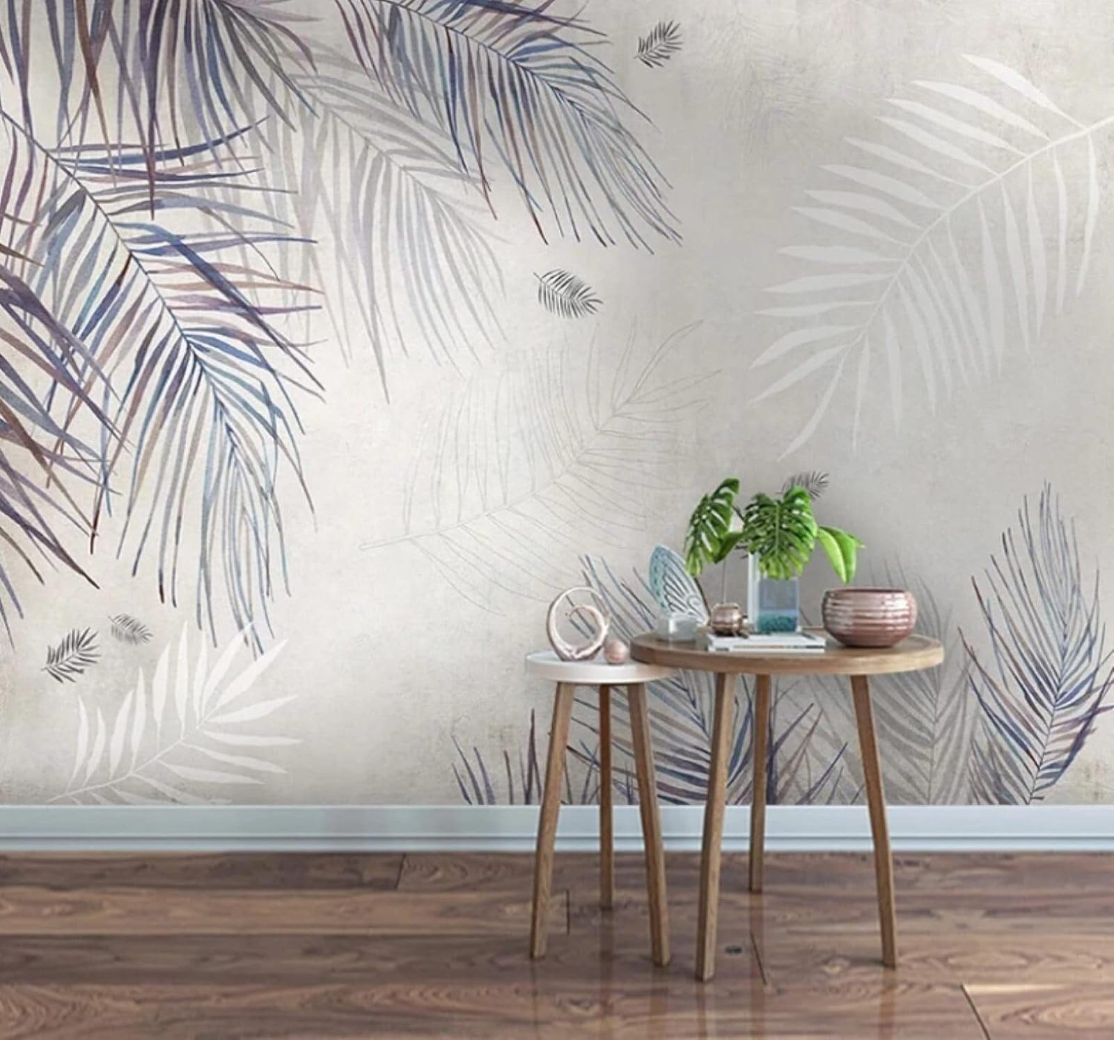 Minimalist Hand Drawn Plants Leaves Art 3D Wallpaper Easy Install Feature Office Living Room Sofa Bedroom TV Background Wall Decoration-200cm×140cm