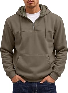 JMIERR Mens Quarter Zip Essentials Hoodies Casual Pullover Sweatshirts | 1/4 Zip up, Cotton Blend, Fleece lined, Kangaroo pocket, Adjustable drawstring hood, Loose fit, Fall & Winter