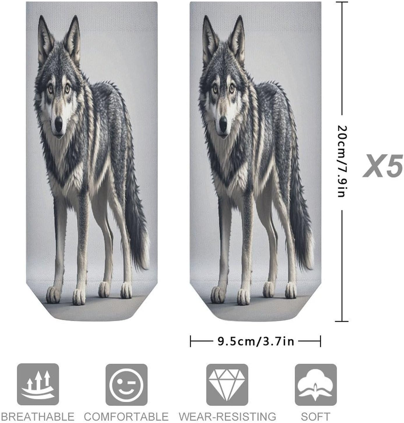 Socks for Men Women 5 Pairs Short Ankle Socks | Cute Wolf Low Cut Casual Crew Sock Cute Breathable Athletic Socks Non Slip No Show Sock