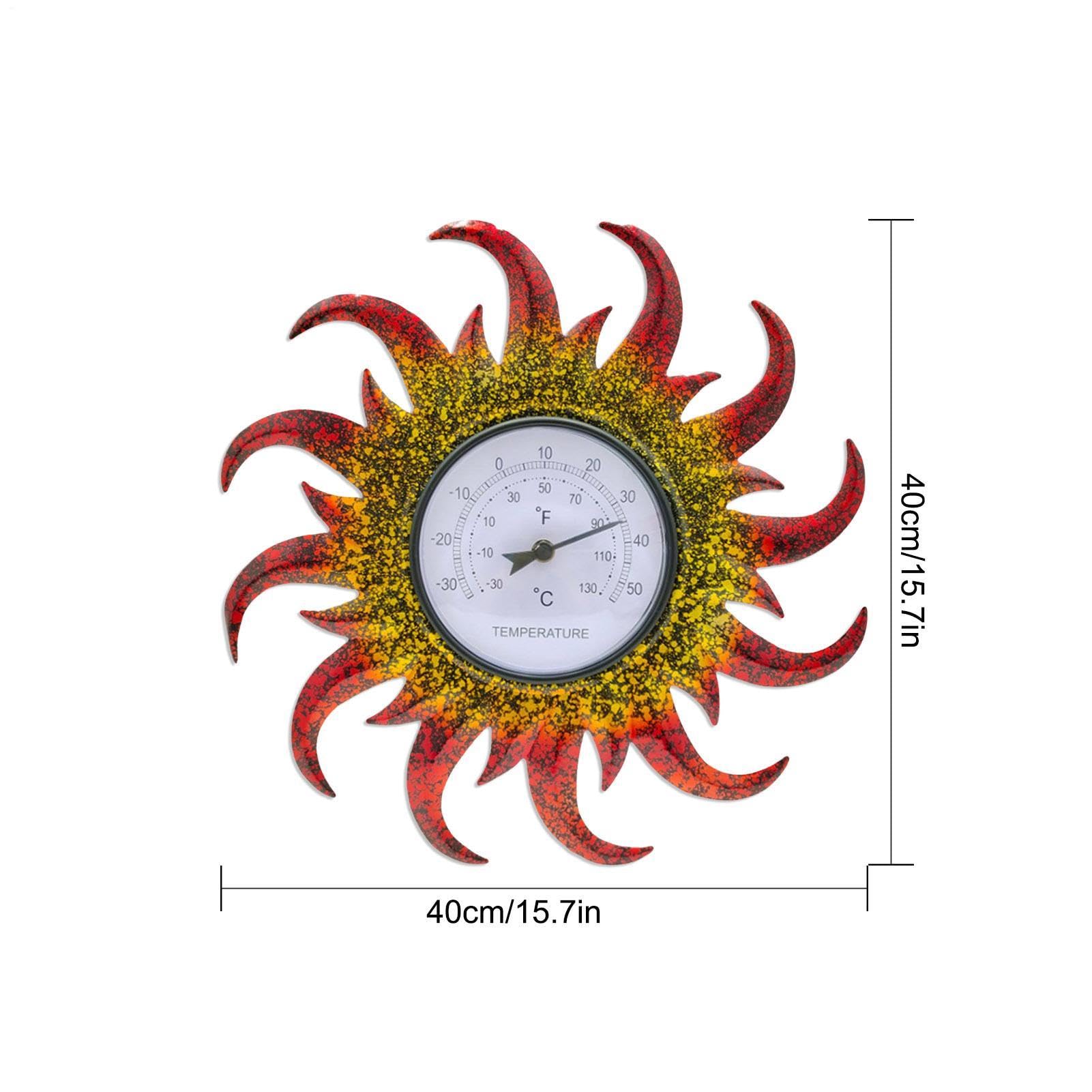 Termometro decorativo da esterno, 40 x 40 x 4 cm, a forma di | sole, per terrazza, soggiorno, serra da giardino, cantina, senza batterie necessarie