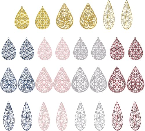 BENECREAT 30 dijes de gota de lágrima para hacer aretes pintados en aerosol con agujero de 0.069 pulgadas, 15 estilos de adornos para hacer joyas de