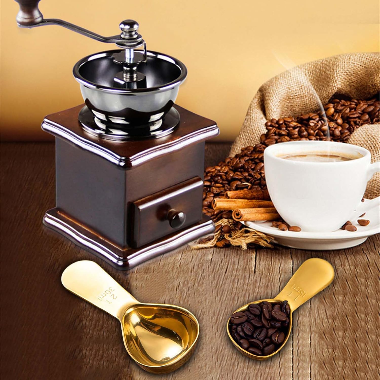 2Pcs Short Handle Tablespoon Stainless Steel Measuring Coffee Scoops Kitchen Metal Spoon for Coffee, Teas, Sugar, Flour Baking Tools