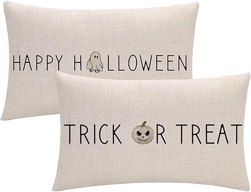 Paquete de 2 fundas de almohada rectangulares con diseño de calabaza fantasma de Halloween, truco o trato, fundas de cojín de cintura para