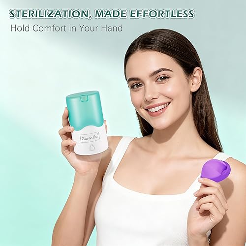 Miniatura 8 de GLOWELLE Juego de discos menstruales y esterilizador, mini limpiador de vaporizador de discotaza con 2 discos menstruales suaves y reutilizables,