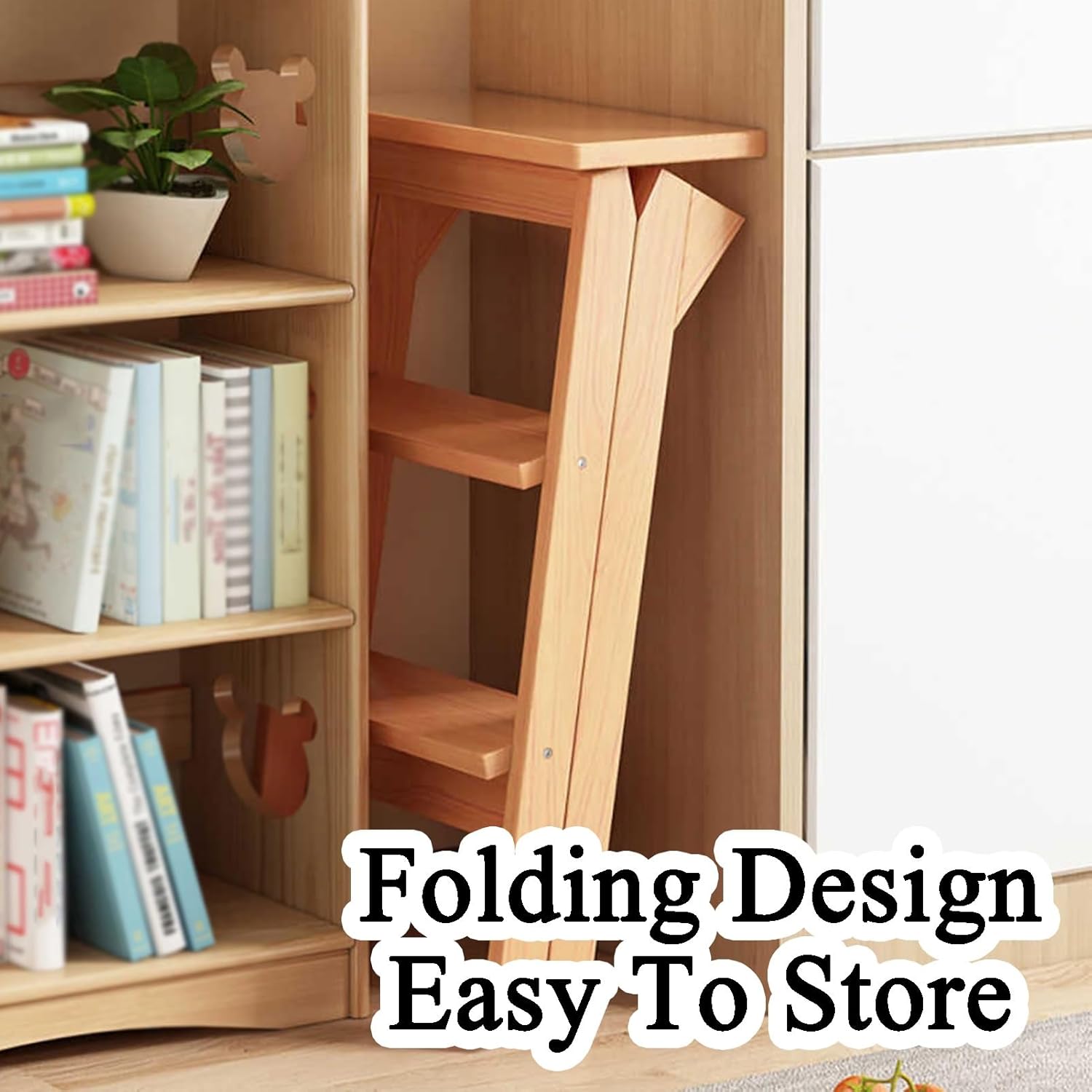 折りたたみ式ステップスツール、竹製3段ラダースツール、ポータブルデュアルパーパススツール、家庭、オフィス、図書館に最適、耐荷重125