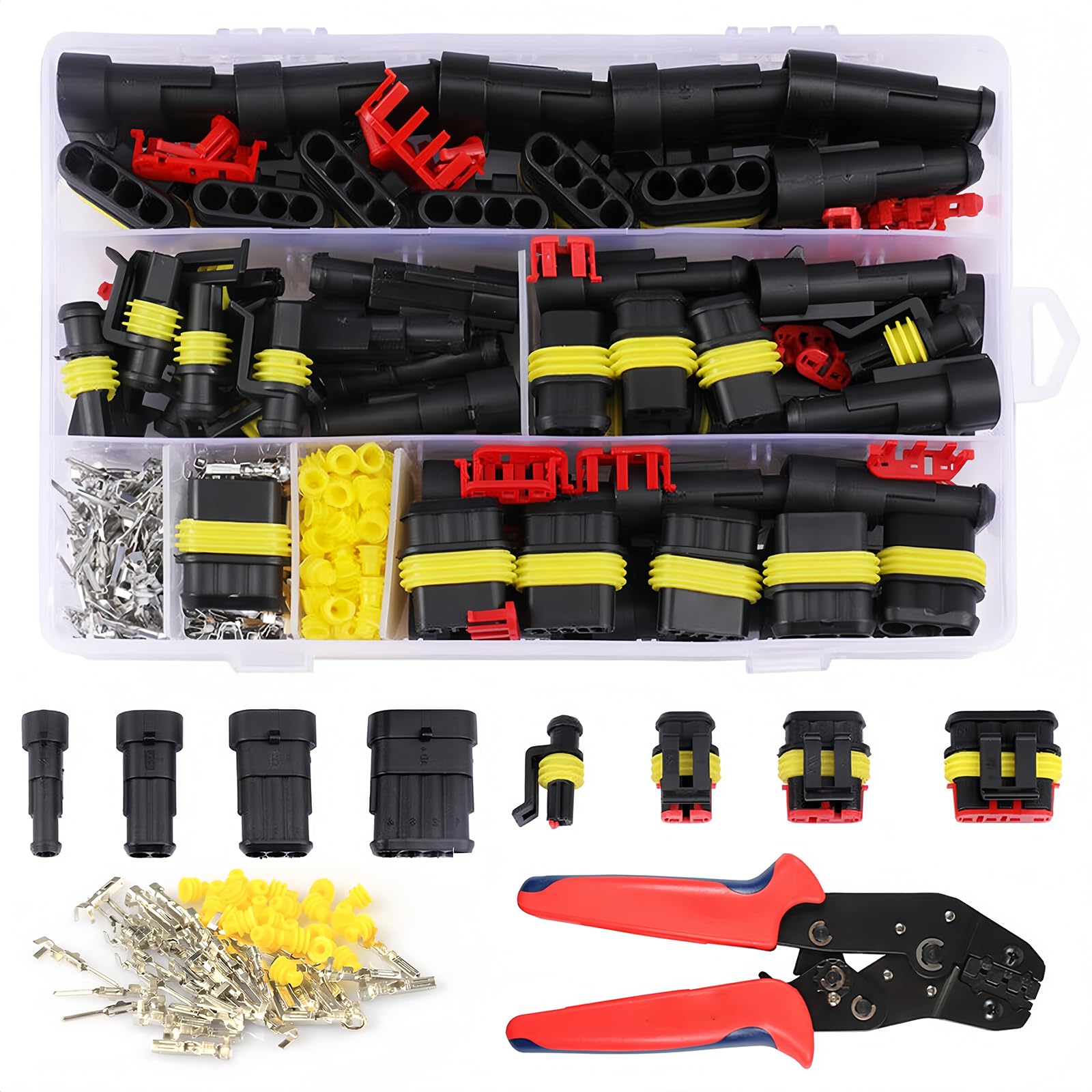 Kit di connettori per cavi auto impermeabili, 352 pezzi + pinza crimpatrice, kit di connettori per auto, connettori per cavi auto da 1/2/3/4/5/6 poli