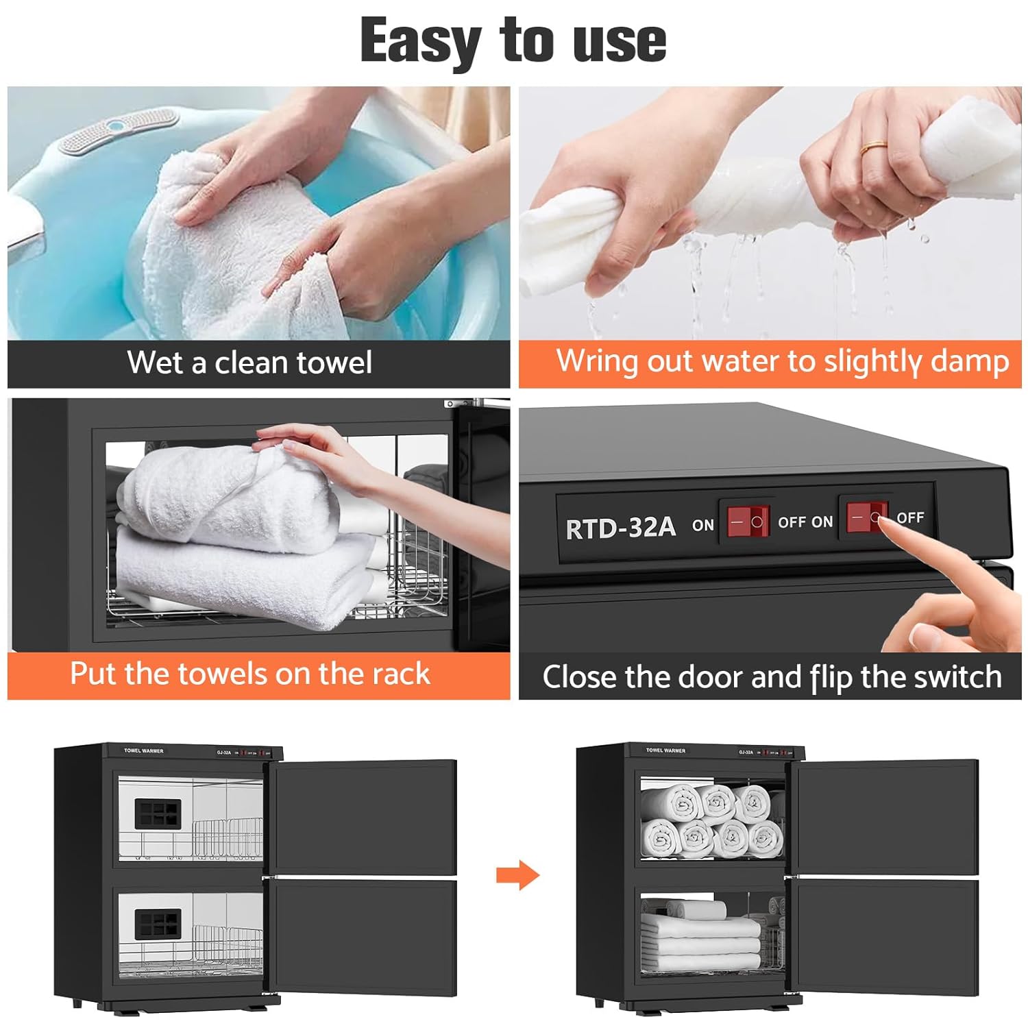 Hot Towel Warmer, 32L Large Capacity Hot Towel Cabinet, Facial Towel Warmers with Clip & Stainless Steel Rack & Water Drip Tray, Fits 80 Towels, for Spa, Salon, Esthetician