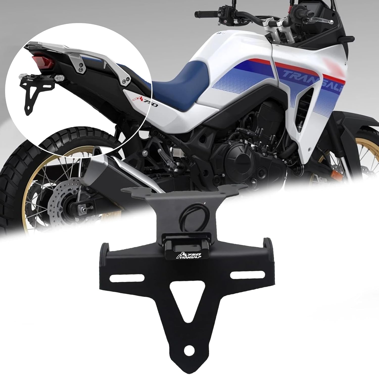 For XL750 TRANSALP XL 750 2023-2025 Motorcycle License Plate Frame LED Light License Plate Frame Short Tail Adjustable License Plate Frame Motorcycle Accessories