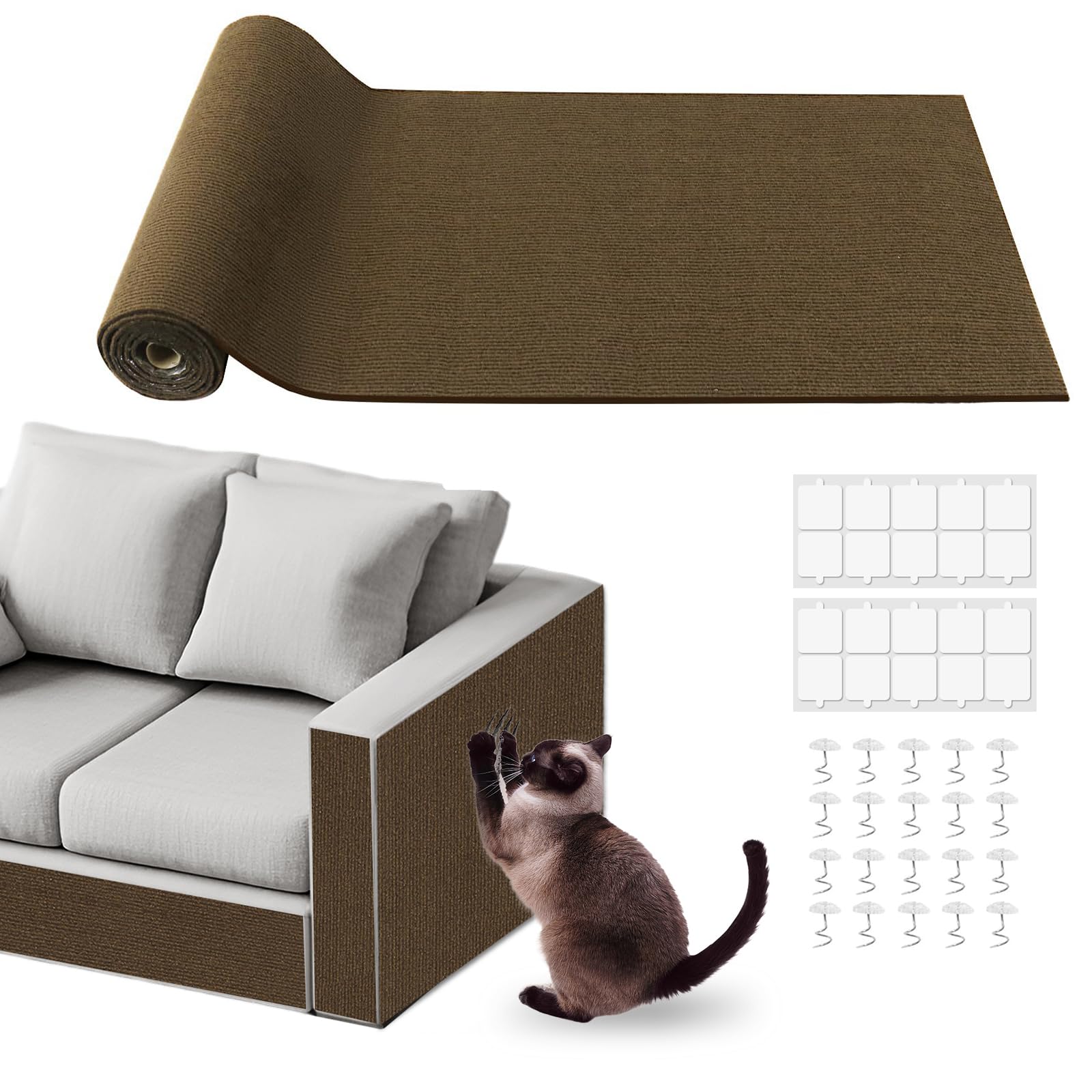 Tapis griffoir chat marron 40x300cm à découper avec vis