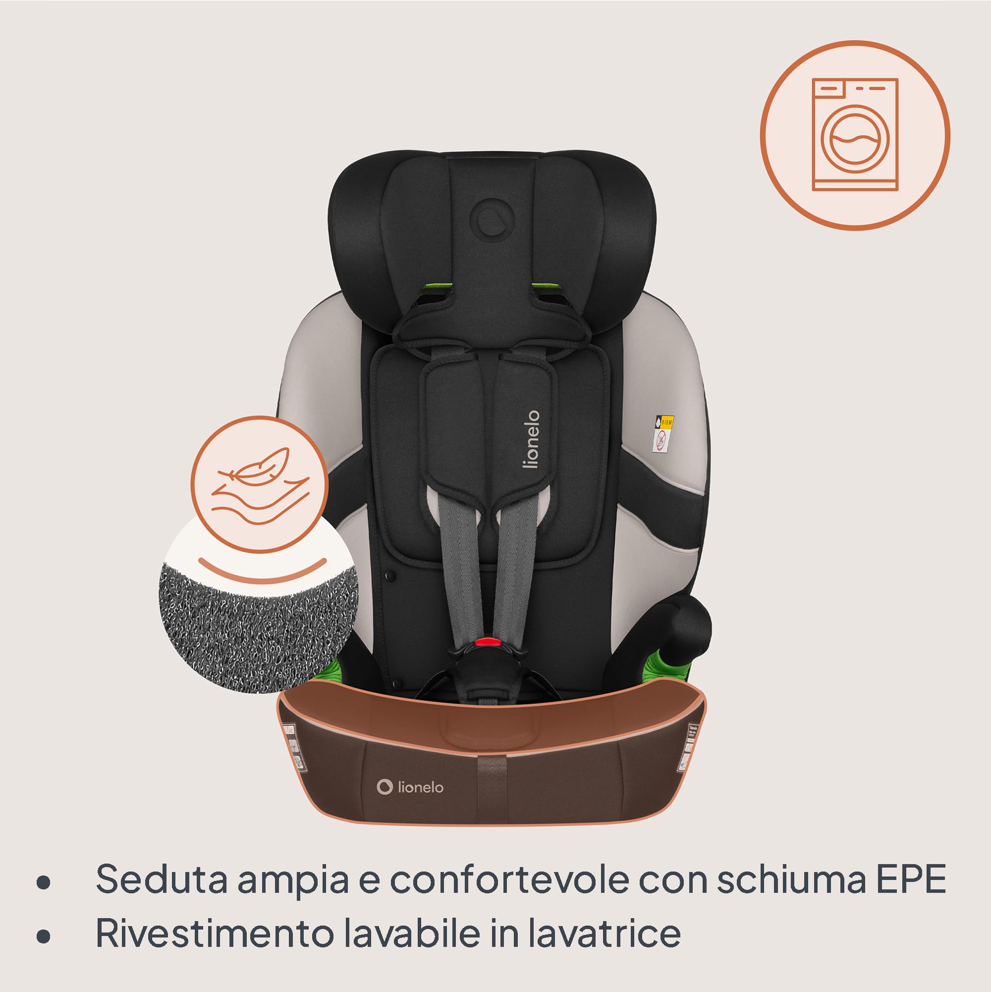 LIONELO Seggiolino Auto BILLY i-Size per Bambini 76–150 cm (15 mesi–12 anni) Installazione ISOFIX o cintura, Poggiatesta 10 Liveli, Protezione laterale, TopTether, Cinture a 5 punti, Ultima Norma R129