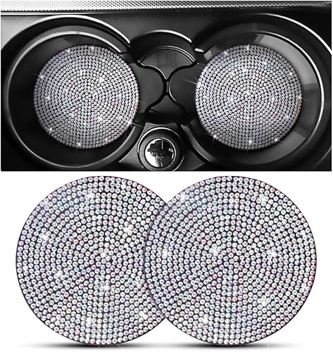 Osilly Portavasos para automóvil, paquete de 2 posavasos antideslizantes con diamantes de imitación de cristal, tapete universal de 2.75 pulgadas,