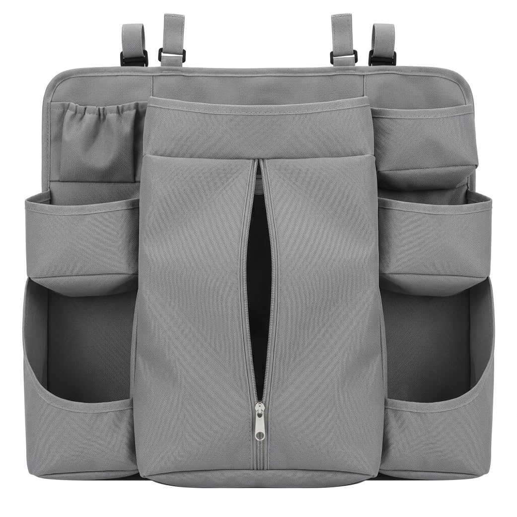 Yeaxxsqy Hanging Diaper Caddy Organizer: Diaper Holder with Multi-pocket Sturdy Divided Storage for Changing Table & Crib - Dark Gray