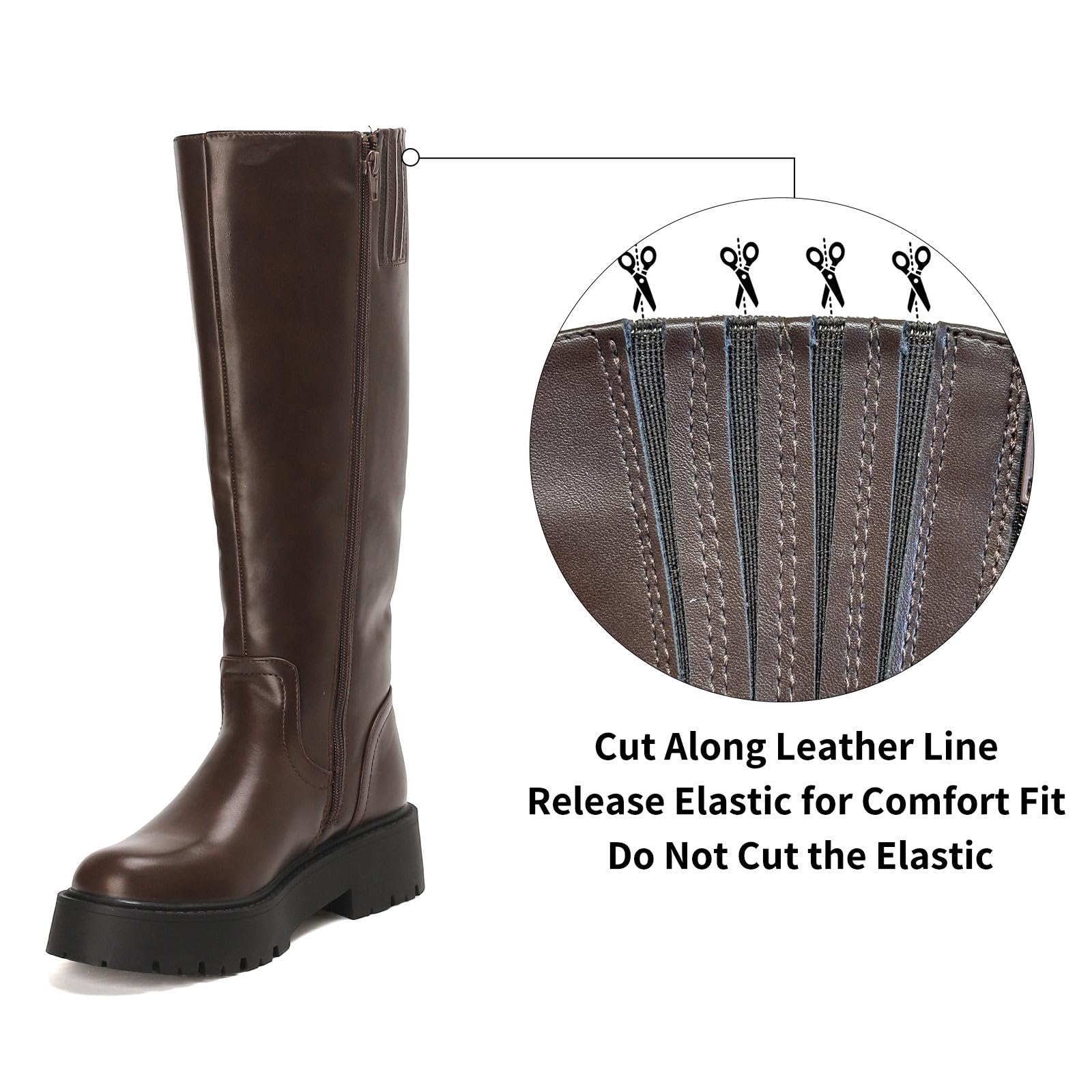 Putu Damen Stiefel Plateau mit Blockabsatz und Profilsohle 36-41 | Knielange Damen Stiefel mit Plateau, Kunstleder-Obermaterial, seitlichem Reißverschluss und grober Profilsohle für Alltag
